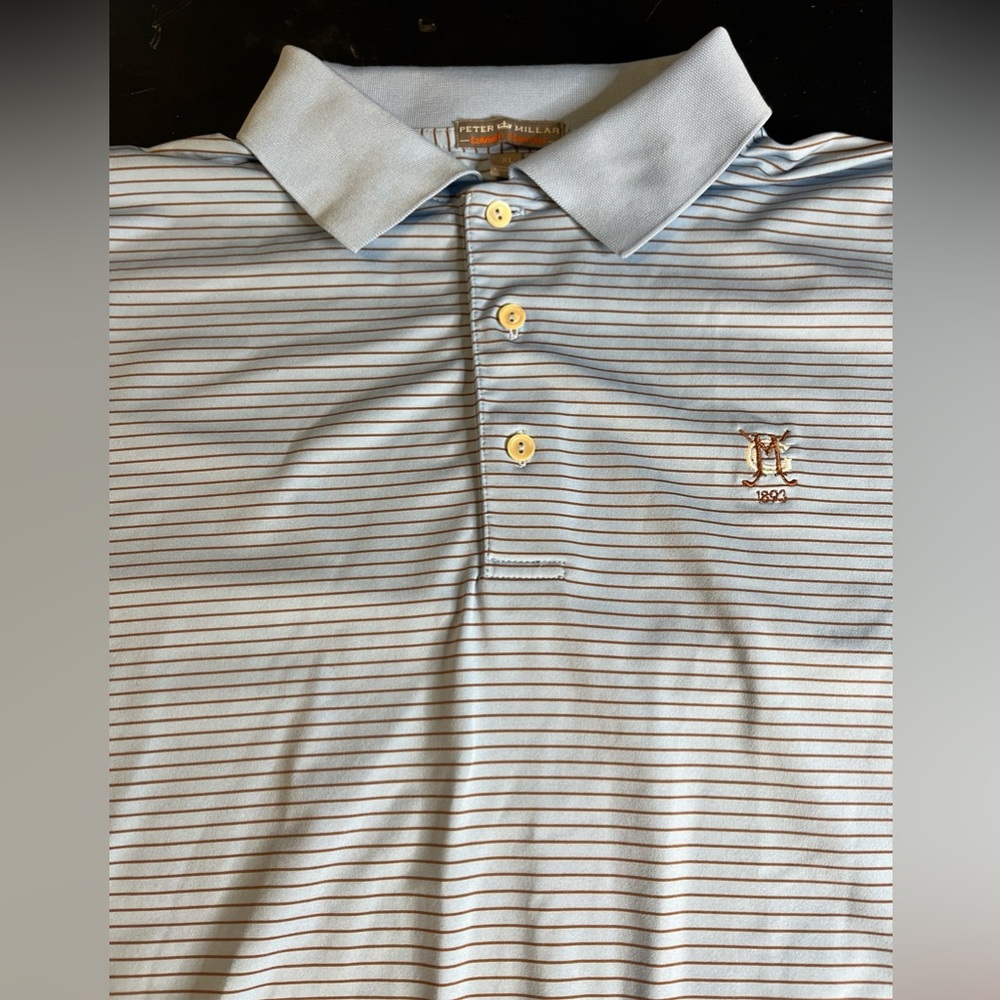 Men’s Peter Millar Summer Comfort Golf Polo Blue Brown Stripped XL